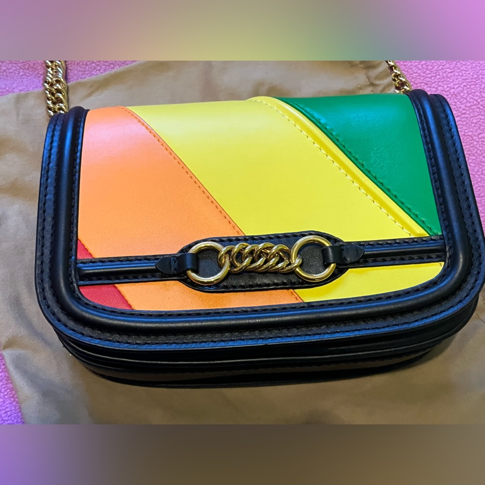 Burberry Runway Rainbow Stripe Crosslink Chain Bag Made in Italy w/Card Dust Bag - Picture 2 of 16